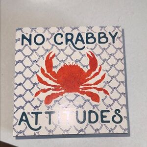 No Crabby Attitudes Wall Sign - Red Crab Nautical Decor